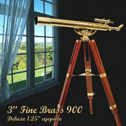Vackert 3-tums deluxe-teleskop för dag och natt i mässing med robust mahognystativ